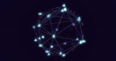 Poster - Animation of network of connections with icons over dark background