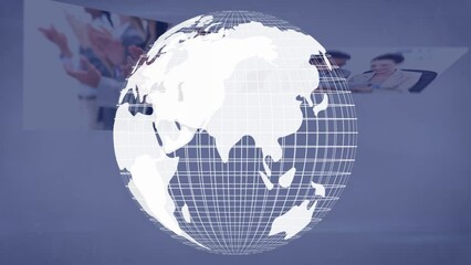 Sticker - Animation of globe spinning over diverse business people