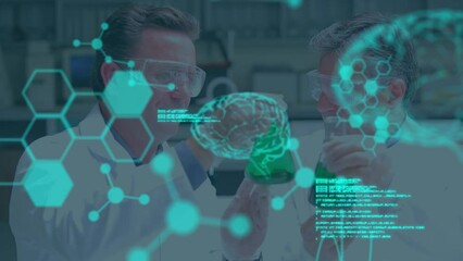 Poster - Animation of scientific data over senior caucasian male lab workers