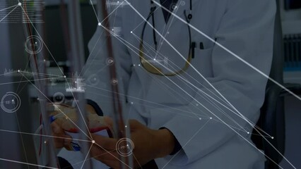 Poster - Animation of connections over biracial male lab worker