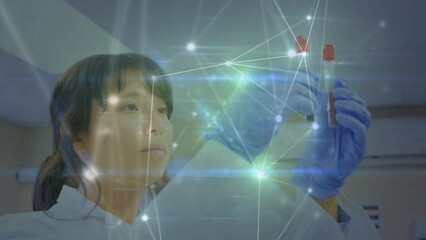 Poster - Animation of connections over biracial female lab worker
