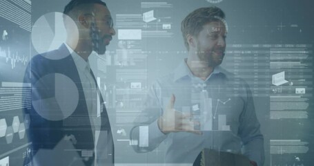 Poster - Animation of financial data over diverse businesspeople shaking hands