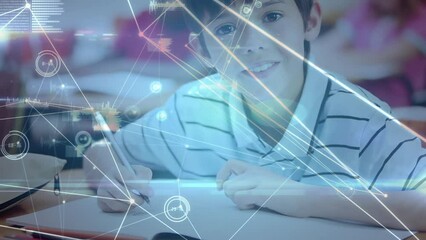 Poster - Animation of network of connections over schoolboy writing