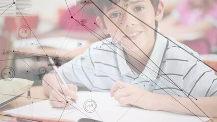 Poster - Animation of network of connections over schoolboy writing