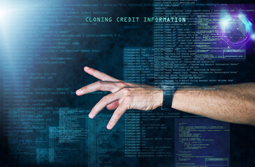 Wall Mural - Reaching into the code. Cropped shot of an unrecognizable male programmers hand reaching into code.