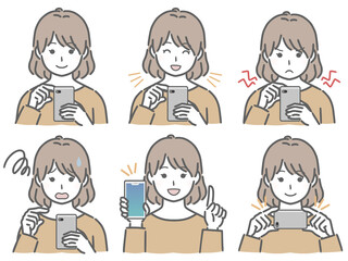 Sticker - スマホを操作する私服の若い女性