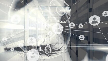 Poster - Animation of network of connections and eye over server room
