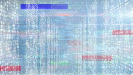 Poster - Animation of interference and stock market over columns with binary coding