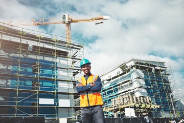 Poster - You can count on our quality of construction. Portrait of a confident young man working at a construction site.