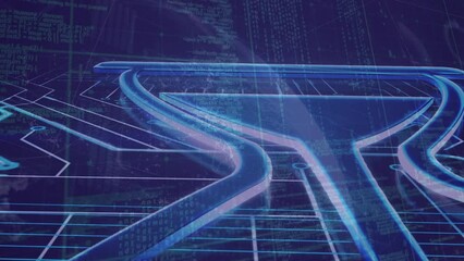 Poster - Animation of computer circuit board with icon and data processing over black background