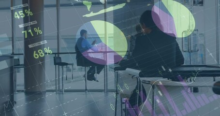 Poster - Animation of financial data processing over diverse group of business people in office
