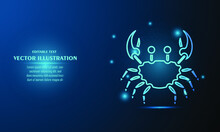 Crab Glow On A Dark Blue Background Of The Space With Shining Stars.