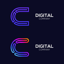 Letter C Colorful Logotype With Three Line Technology And Digital Connection Link Concept For Your Corporate Identity