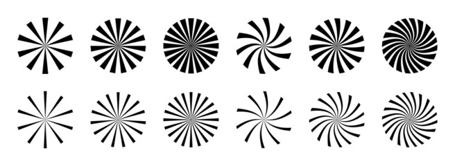 Wall Mural - radial sun burst. black-white round sunburst icons. starburst circles. abstract stripes with center.