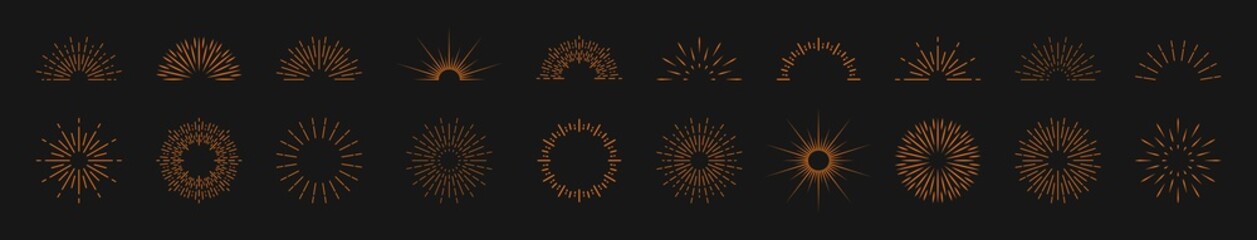 Wall Mural - sunburst circles. sunburst half circles. sun burst lines. icons for brush. sparks and rays of stars.