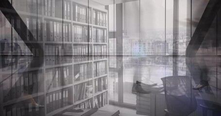 Poster - Animation of people walking over empty office