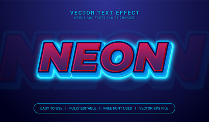 Wall Mural - Blue Neon Editable Vector Text Effect.