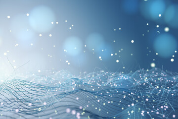 Poster - Creative blue wire mesh on bokeh background. Bg and design concept. 3D Rendering.