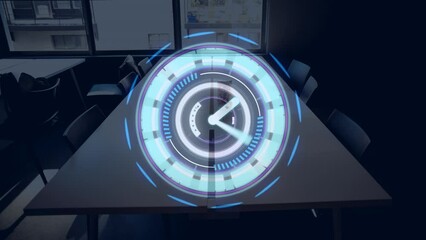 Poster - Animation of clock moving over office desks with chairs