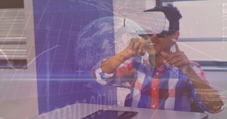 Poster - Animation of data processing over african american schoolboy with vr headset