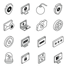 Set Of Cybersecurity Isometric Icons 