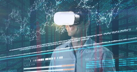 Poster - Animation of data processing over caucasian man with vr headset