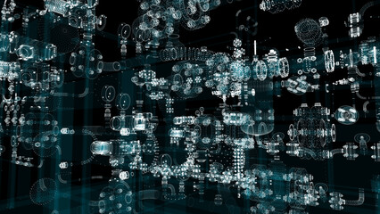 Poster - Particle hologram industrial equipment, valves, pipes and sensors