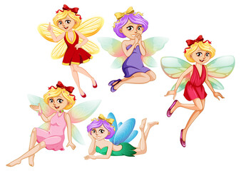 Sticker - A set of lovely fairy on white background