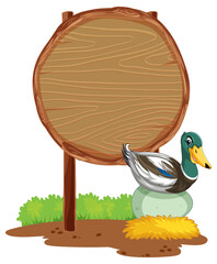 Wall Mural - Blank round wooden signboard with animal