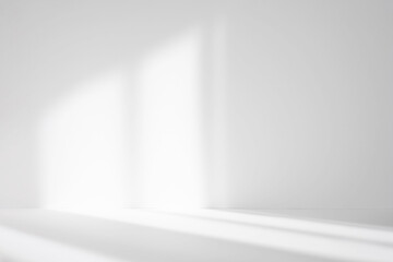 Wall Mural - Abstract white studio background for product presentation. Empty room with shadows of window. Display product with blurred backdrop.