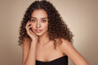 © Oleg Gekman - Fashion studio portrait of beautiful smiling woman with afro curls hairstyle. Fashion and beauty