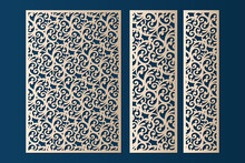 Panels With Swirls Pattern, Laser Cut Template Set, Vector.