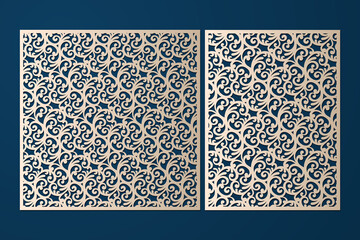 Wall Mural - Panels with swirls pattern, Laser cut templates, vector.