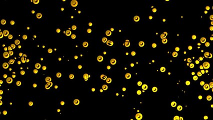 Poster - Animated dot intro. Moving towards the oil drops. Liquid metal. Plexus of gold circles, spheres. Collision of particles. The force of attraction. Alpha channel. QuickTime. 4k	
