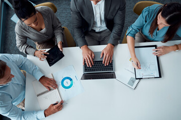 Poster - Forecasting the best for their business. High angle shot of a group of businesspeople having a meeting in an office.