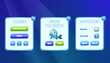 © Daniella - Casual game windows interface with buttons and cartoon fish sea theme. Mobile game vector interface concept with icons and blue buttons for game design.