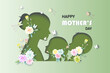 Happy Mother's Day in paper cut, paper art style,  Mother with  children, butterfly and flowers, Anniversary and celebration in Mother's Day, Vector illustration template design in green background.