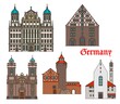 Germany architecture, Nuremberg and Augsburg buildings, vector travel landmarks. Bavaria architecture Imperial Castle and Mauthalle, Egidienkirche and Moritzkirche or St Maurice church and Rathaus