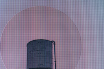 Poster - Beautiful abstract surreal landscape collage concept, contemporary colors and mood social background. Macro photography view. Close-up of pixel.