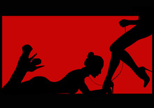 Black Silhouette Of Two Seductive Women On A Red Background
