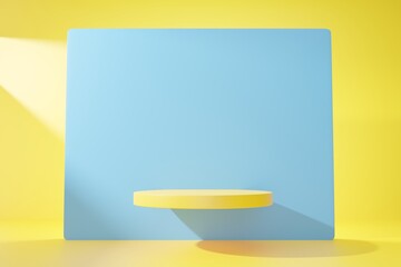 Wall Mural - Yellow podium on blue abstract background.