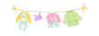 Baby clothes drying on a rope. Vector illustration