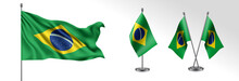 Set Of Brazil Waving Flag On Isolated Background Vector Illustration