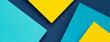 Leinwandbild Motiv Abstract color papers geometry flat lay composition banner background with blue and yellow tones