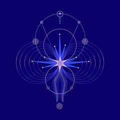Wall Mural - Mysterious esoteric composition with star and circles. Vector illustration on theme of astrology, astronomy, esotericism. Cover, card, print on clothes, poster