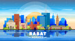 © Serhii - Rabat, ( Morocco) city skyline vector illustration sky background. Business travel and tourism concept with modern buildings. Image for presentation, banner, website.