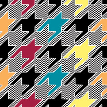 Colorful Houndstooth Pattern On Chevron Background. Trendy Fabric Swatch Design.