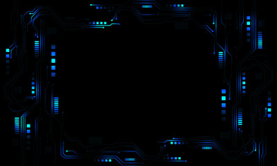 Poster - Technology blue light energy circuit cyber display on black futuristic pattern design creative background vector