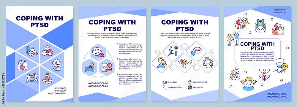 Coping with PTSD word concepts blue banner. Psychotherapy methods ...