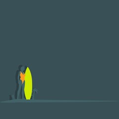 Wall Mural - woman posing with surfboard. human silhouette. thin line style